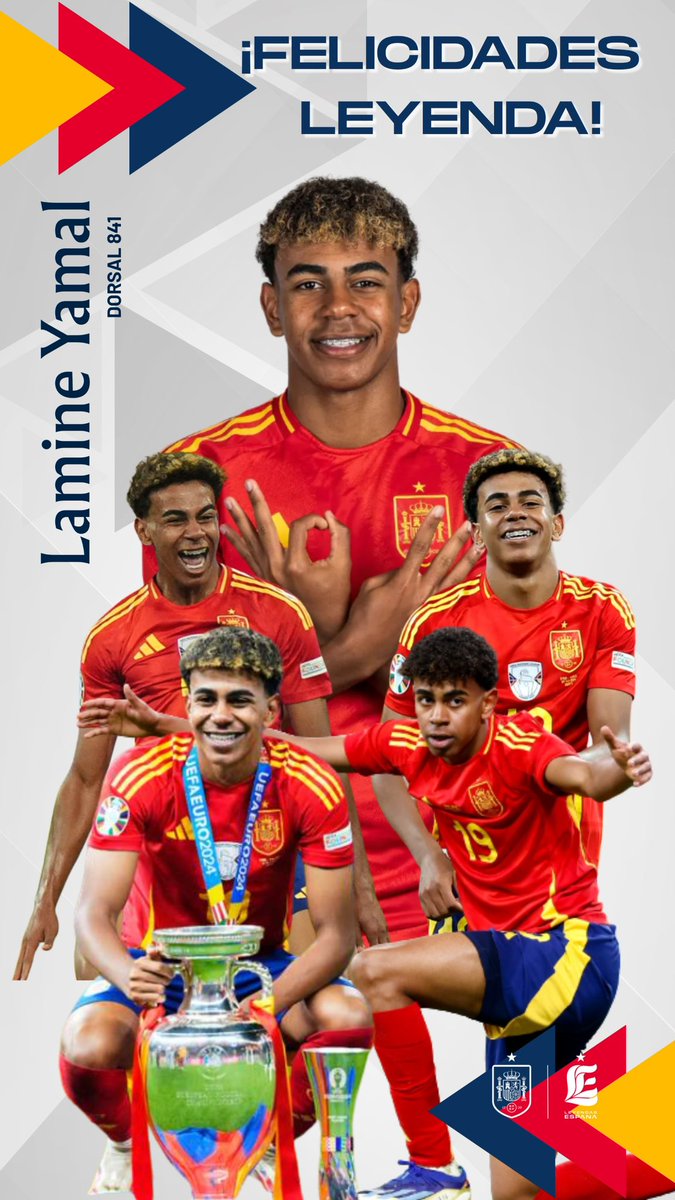 Leyendas España (@leyendasespana) on Twitter photo 🎂🇪🇸 ¡Felicidades Lamine, felicidades Leyenda!
👕Dorsal 841
⚽️ 21 partidos con <a href="/SEFutbol/">Selección Española Masculina de Fútbol</a>
✨La nueva generación de Leyendas. 🎂🇪🇸 ¡Felicidades Lamine, felicidades Leyenda!
👕Dorsal 841
⚽️ 21 partidos con <a href="/SEFutbol/">Selección Española Masculina de Fútbol</a>
✨La nueva generación de Leyendas.