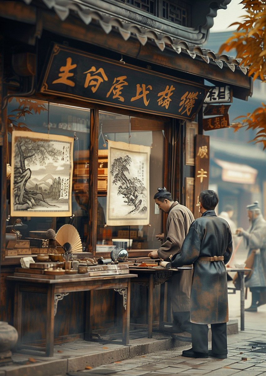DavidGuoStudio's tweet photo. 回到民國•百年市井之榮寶齋
榮寶齋位於琉璃廠，是淘字畫購筆墨紙硯的首選，小門面大來頭，齊白石的蝦吳昌碩的大寫意...據說藏著半個京城的字畫。宣紙可養魚，裱活不透風。是不是真跡店後面的先生點頭才可上牆。十之八九的人只逛不買，就是聞點墨香給自个儿舔点文化氣兒，出了門還是煎餅攤實惠。 https://t.co/WvXUYCXhcZ