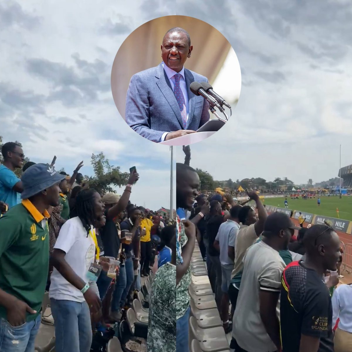 Fans chant “Ruto Must Go” in Kampala during a rugby match of Kenya VS Zimbabwe