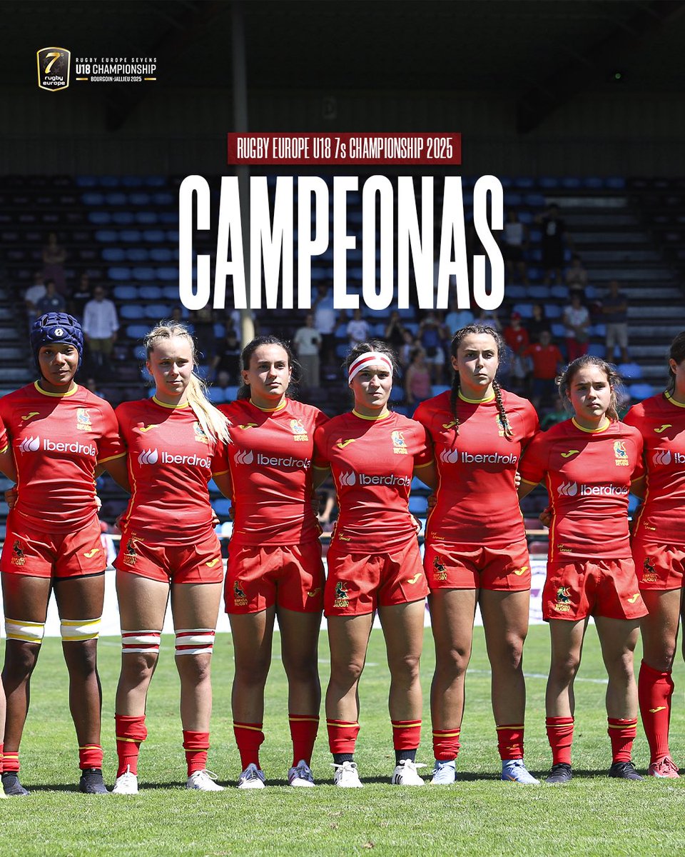 ferugby's tweet image. 𝐂𝐀𝐌𝐏𝐄𝐎𝐍𝐀𝐒 Europa 7s U18 2025🥇🇪🇺 

Las #Leonas7sM18 vencen a @francerugby en la final (17-28) y se proclaman campeonas de Europa de la categorías. 

#LoQueNosUne