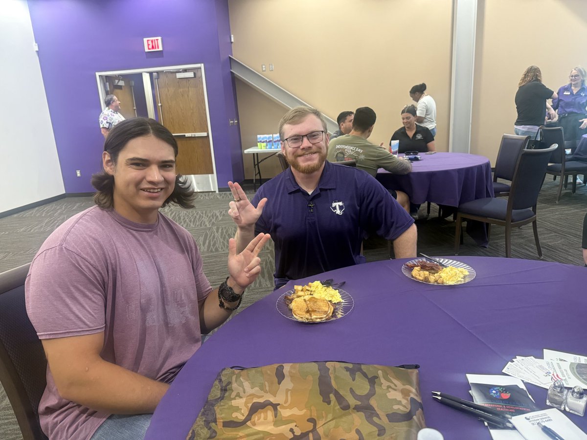 TSUConnectionVP's tweet image. It’s an honor for GCFG to partner with Veterans Services, Advising, Health Services, TRIO, Corps of Cadets & community allies for our Veterans Orientation Breakfast. Grateful to those who served & now call Tarleton home.
We’re committed to your success. 🇺🇸💜 #VeteranSuccess