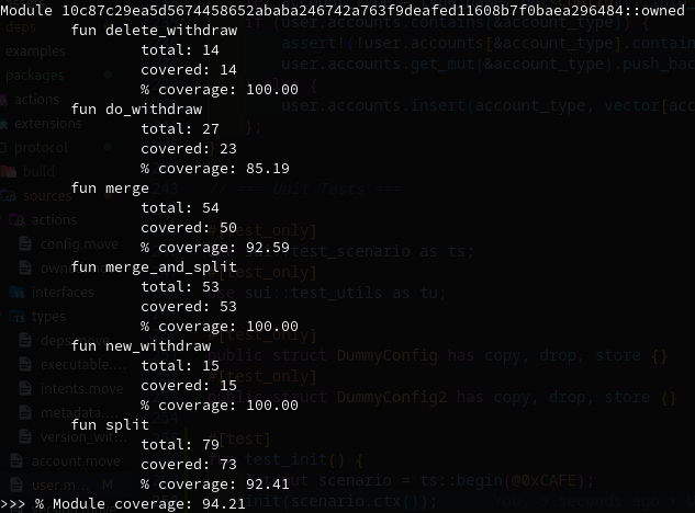 BL0CKRUNNER's tweet image. Dev Tip:
When testing your packages on Sui, check you test coverage to see what you missed
While 100% tested code does not guarantee that all conditions and edge cases have been tested correctly, coverage &lt;100% indicates that you may have forgotten to test some cases
Run sui…