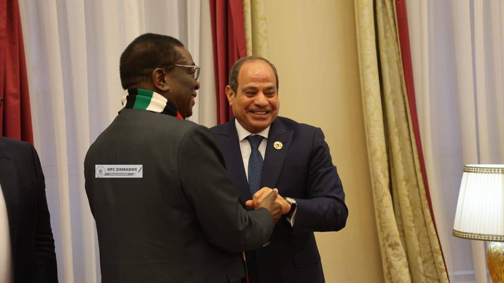 Miners4EDHarare's tweet photo. President Emmerson Mnangagwa represents SADC at the 7th AU Mid-Year Coordination Meeting in Malabo, Equatorial Guinea, meeting with President Teodoro Obiang Nguema Mbasogo #AUMidYear #SADCLeadership. https://t.co/rWdUQLsrfm