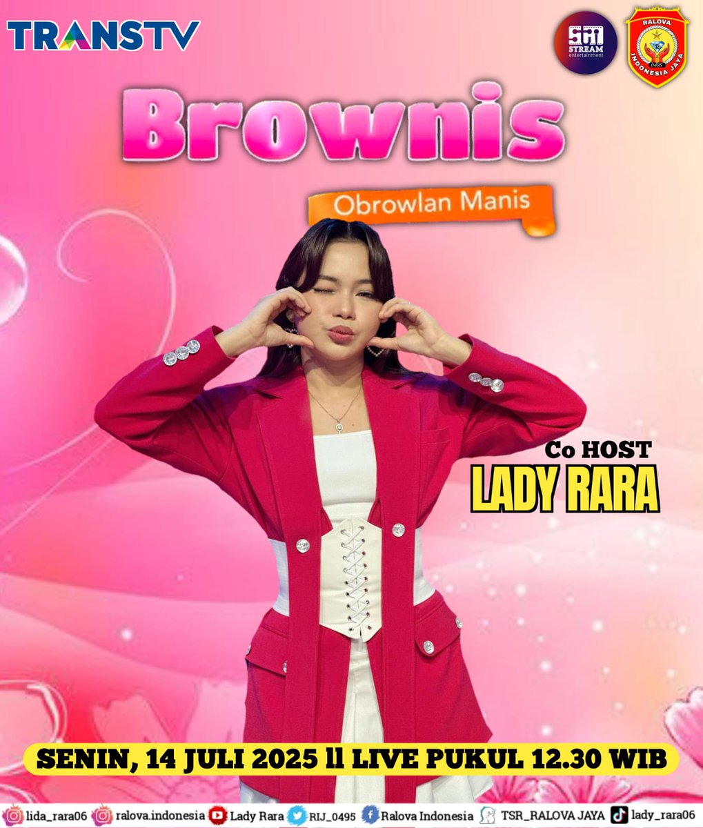 Besok siang jangan lupa saksikan keseruan <a href="/lida_raravc/">Rara Lida</a> menjadi Co- Host di acara " Brownis - Obrolan Manis Hits  " hanya di <a href="/TRANSTV_CORP/">TRANS TV</a> penasaran sama keseruannya makanya stay tune besok 💃❤️