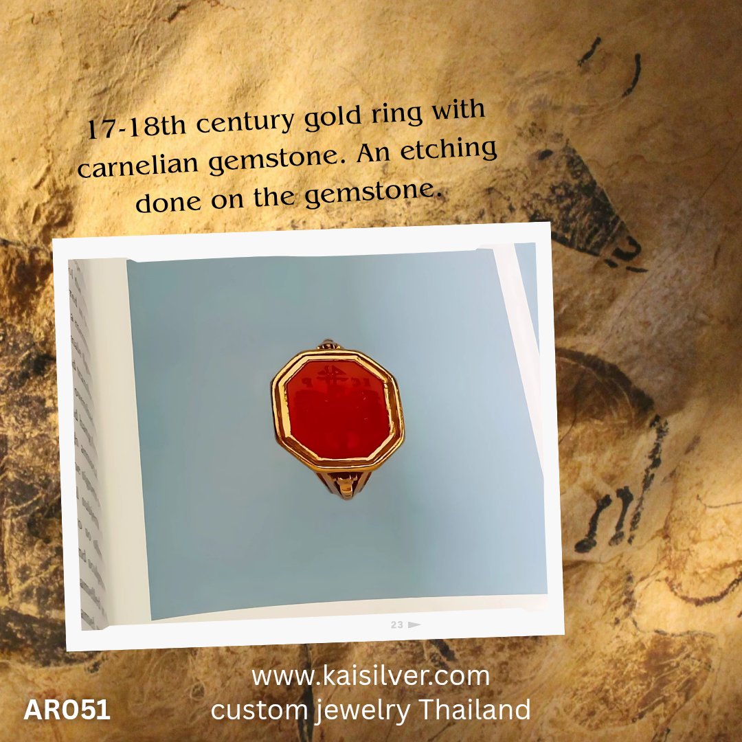 RampzM's tweet image. A carnelian gold ring from the 17-18 century. Carved or etched carnelian gemstones were often used as seals. The AR051 antique ring is not for sale at Kaisilver. We can finely handcraft a similar ring in gold or silver, all gemstone options. #carnelian #kaisilver #carnelianring