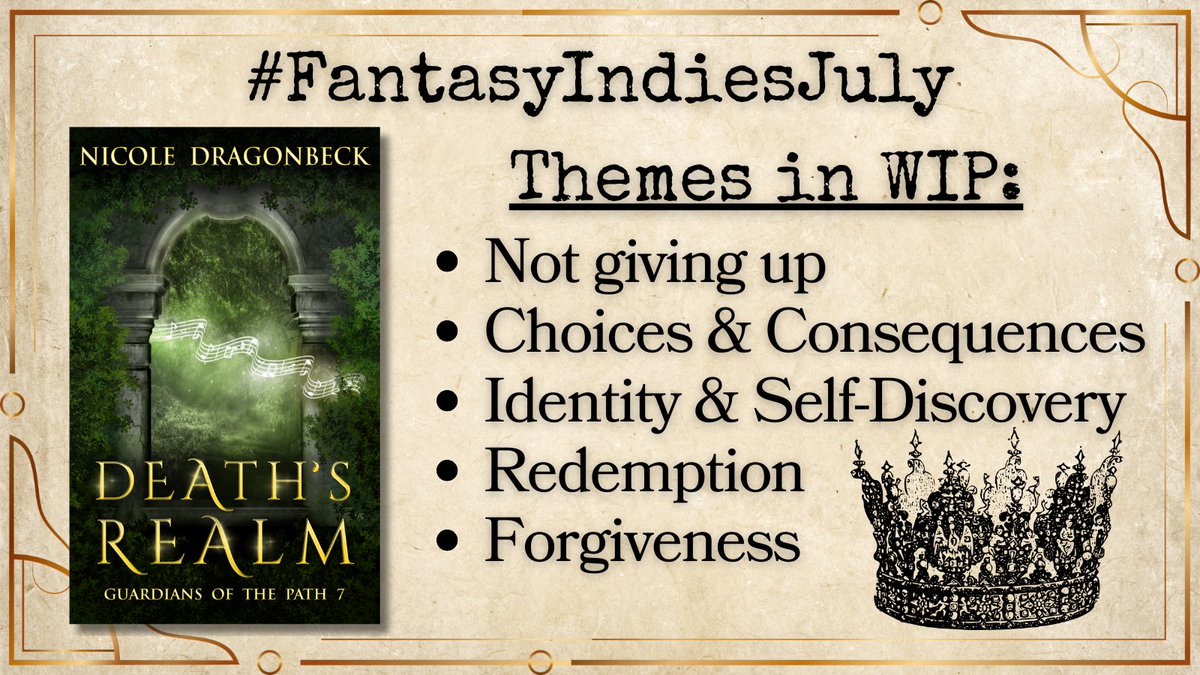 Nicole DragonBeck (@dragonbeck) on Twitter photo This is book 7 (out of 10) of a series, so these are more specific elements from the main theme of destiny, good vs. evil and the grey in-between, and doing what you know is right, even at great cost.
#FantasyIndiesJuly - thanks to <a href="/LydiaVRussell/">Lydia V Russell</a>
and <a href="/ChesneyInfalt/">Chesney Infalt</a> for hosting💖 This is book 7 (out of 10) of a series, so these are more specific elements from the main theme of destiny, good vs. evil and the grey in-between, and doing what you know is right, even at great cost.
#FantasyIndiesJuly - thanks to <a href="/LydiaVRussell/">Lydia V Russell</a>
and <a href="/ChesneyInfalt/">Chesney Infalt</a> for hosting💖