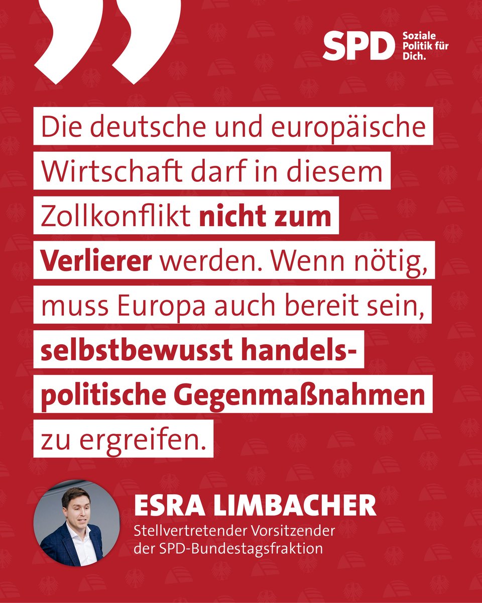 seeheimer's tweet image. Zollkonflikt mit den USA: Europa braucht eine klare Haltung und Stärke
Esra Limbacher macht deutlich, dass die deutsche und europäische Wirtschaft nicht zum Verlierer eines möglichen Handelskonflikts werden darf. Wenn die USA Zugeständnisse fordern, müssen im Gegenzug belastbare…