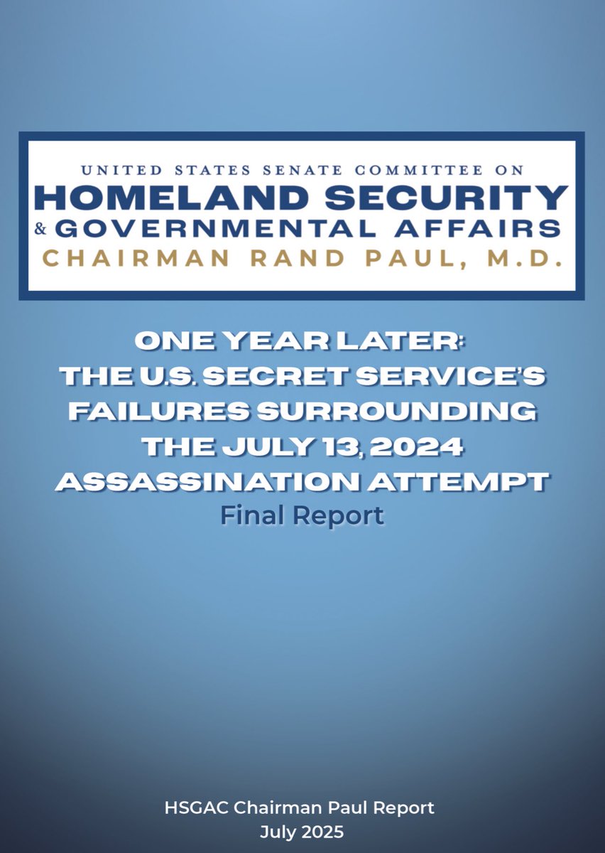 Bubblebathgirl's tweet photo. Sen. Rand Paul (R-KY) has released a report detailing the failures in the Secret Service that “nearly cost President Trump his life.”

Bureaucratic incompetence is the greatest threat to the American people. https://t.co/L5Yo0uyHdm