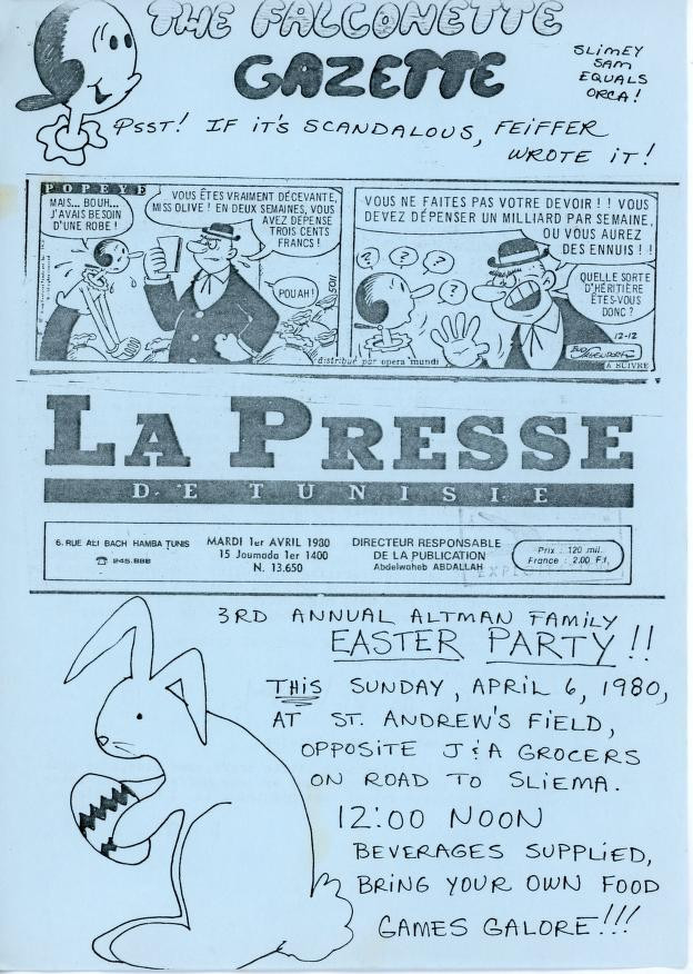 Bi0zilla's tweet image. During the production of the 1980 Popeye film, actress Shelley Duvall (who played Olive Oyl) ran a newspaper called the Falconette Gazette. It contains bits of gossip, event announcements, newspaper clippings, and more. And now, I've publicly archived it.
archive.org/details/falcon…