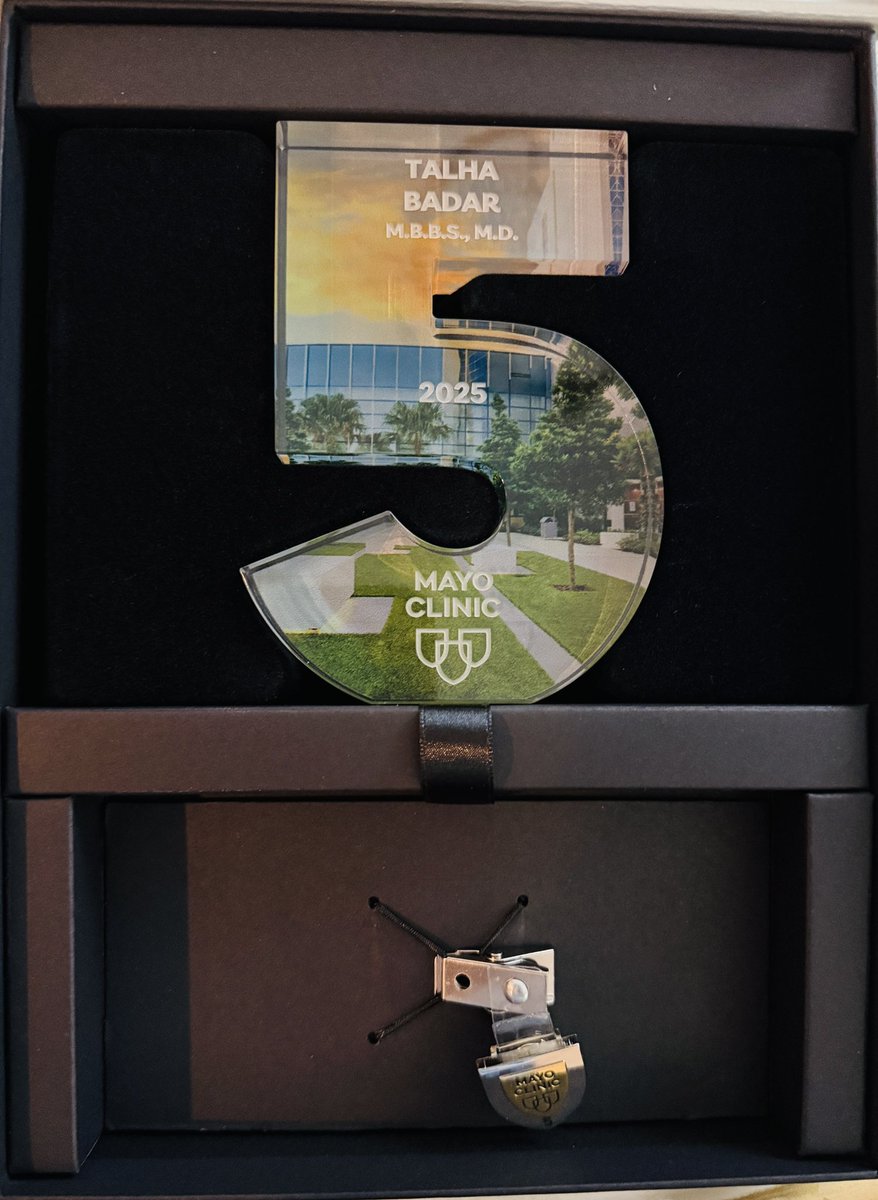 TalhaBadarMD's tweet image. ✨ Honored and grateful to receive my 5-year service recognition from @MayoClinic 

Working at an institution that leads with values like compassion, integrity, innovation, and teamwork has been a deeply rewarding journey. I’m incredibly thankful for the colleagues, mentors, and…