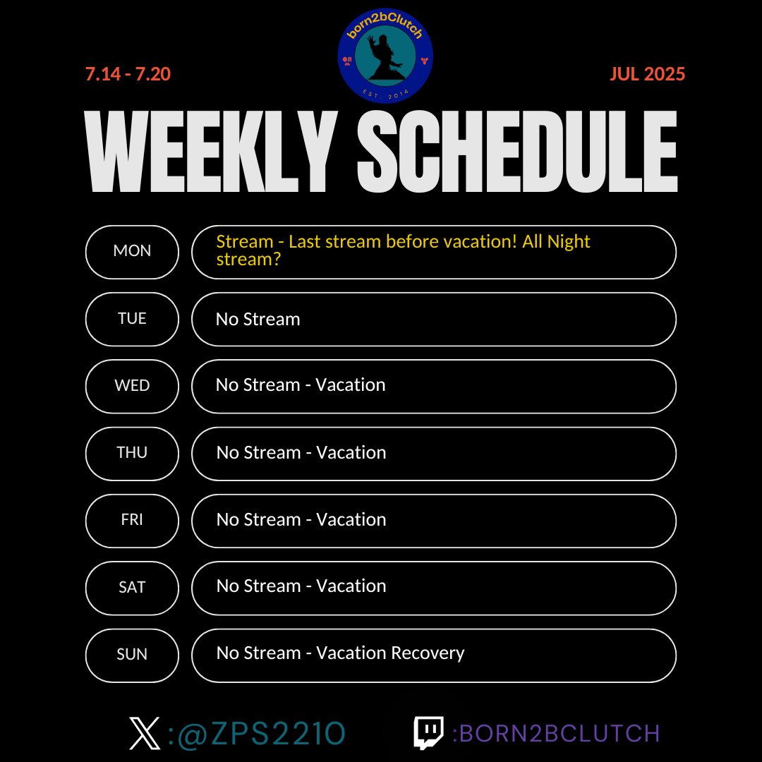 ZPS2210's tweet photo. I'm going on vacation next week so there is only going to be one stream next week. Starting on the 21st, I'll be diving into The Edge of Fate in #Destiny2. See the schedules below for stream dates. See you soon! #TilNextTime #ShoesUp #GoRacers #twitchaffiliate https://t.co/owFA3PeHPR