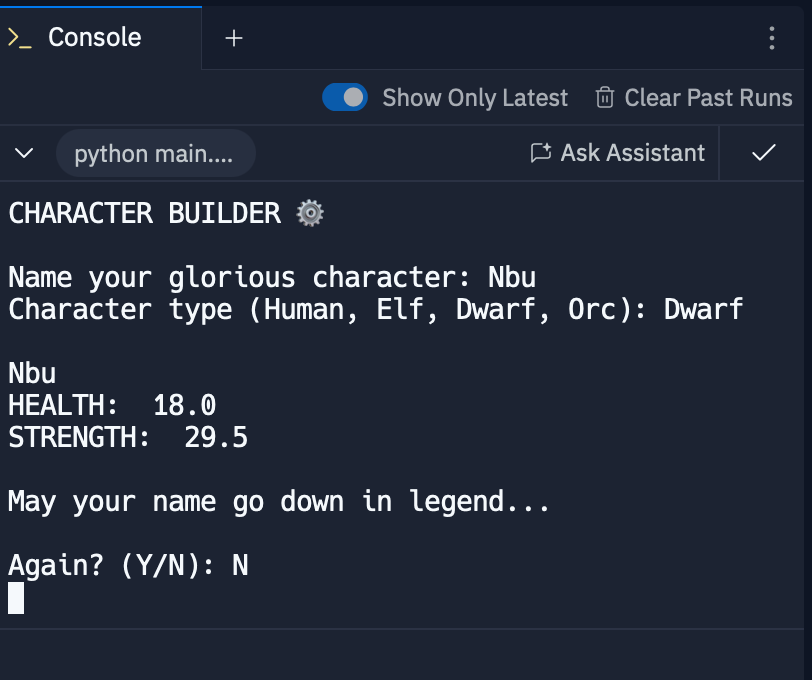Getting ready for an epic battle tomorrow! But first, we need to build some characters 🧙🏻‍♀️🧝🏻‍♀️👺! Day 27 of #Replit100DaysOfCode #100DaysOfCode. Join me on <a href="/Replit/">Replit ⠕</a> join.replit.com/python
