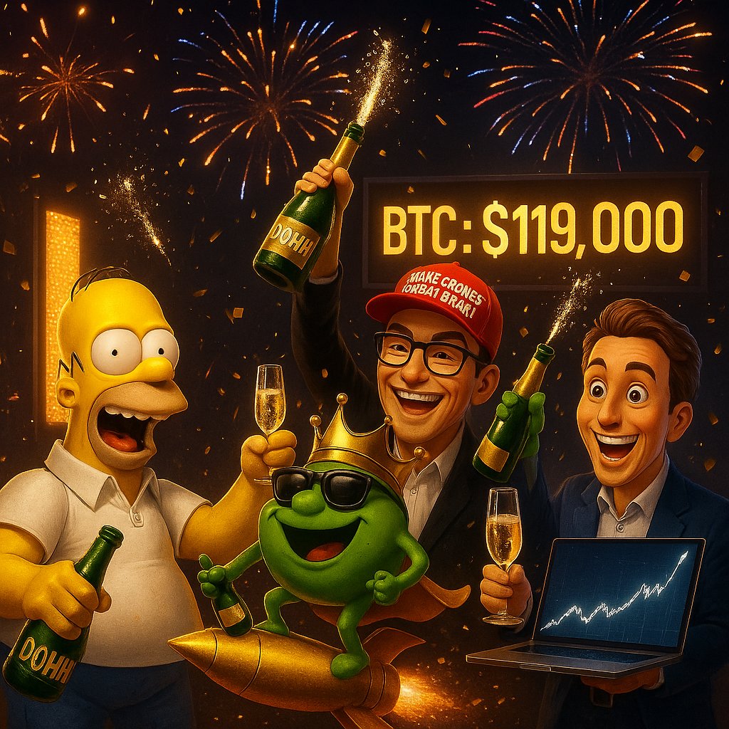 $119K and we’re just getting started

🥂 Bitcoin just hit $119,000
🎉 Homer opened the champagne
🧢 <a href="/kristokencro/">KrisOS - Ai Labs</a>  yelled “CRONOS TO VALHALLA”
💻 <a href="/EricCroToken/">²¹² Eric Token 💎 COO of Meme Coins 🤖</a> tried to buy the dip… again
💨 <a href="/FartcoinCRO/">Fartcoin CRO</a>  rode a rocket into low Earth orbitThis isn’t a bull market.

🎉 #Bitcoin