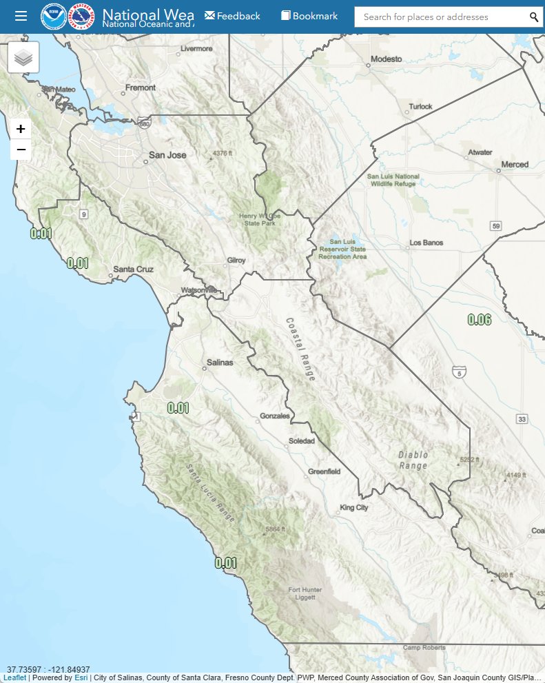 ☁️🌦️ Coastal drizzle was observed across the region this morning, with rainfall totals generally below 0.04". Low clouds will linger near the coast through the day, while interior areas clear to mostly sunny skies. #CAwx #BayAreaWX #Drizzle