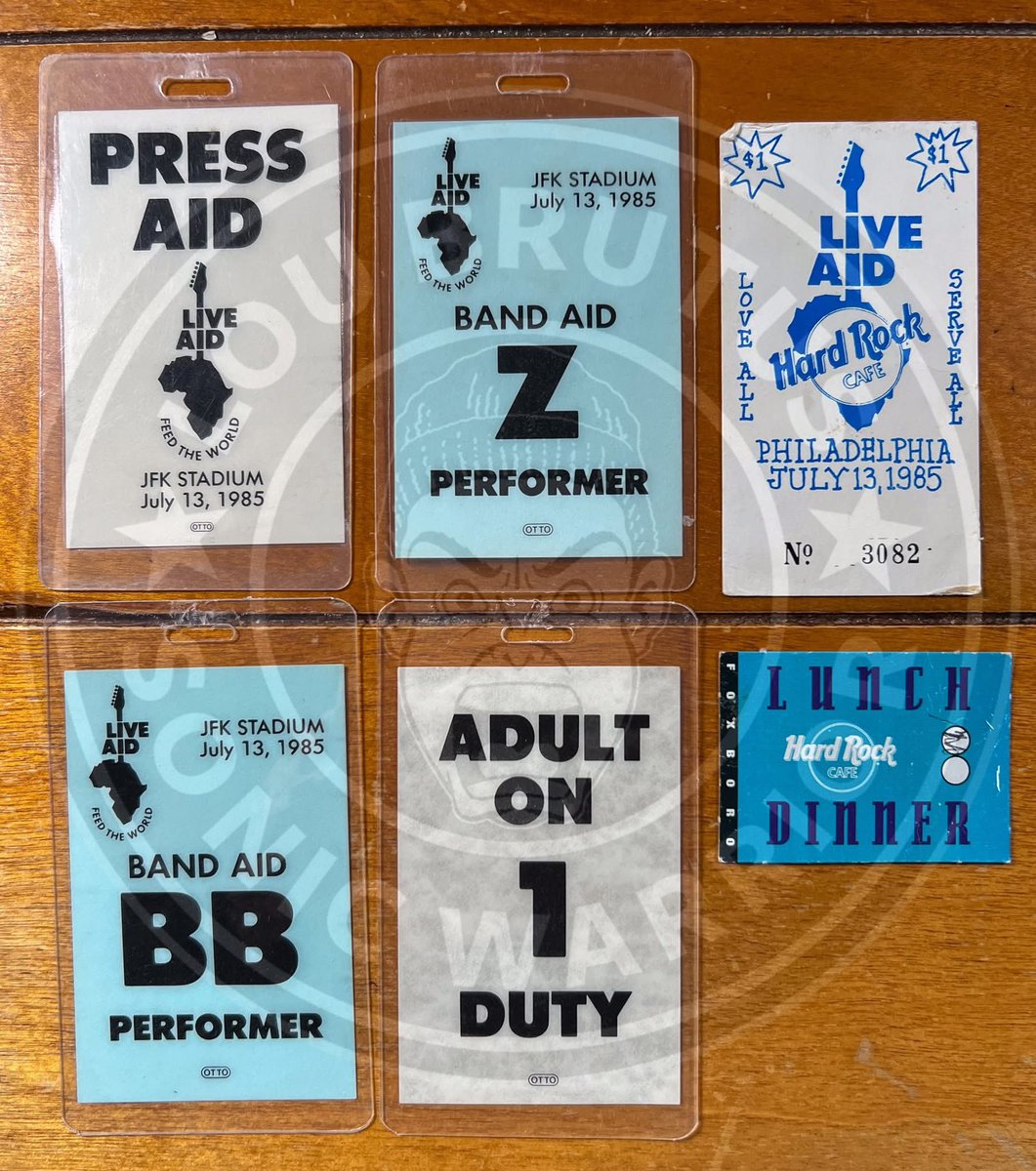 It was forty-years ago today I was a kid working backstage coverage for LIVE AID. Still one of the craziest days of my life! Here are some of the artifacts I saved, including my press laminate, Tom Petty's performer pass, and Hard Rock Cafe meal tickets. #LiveAid #LiveAid40