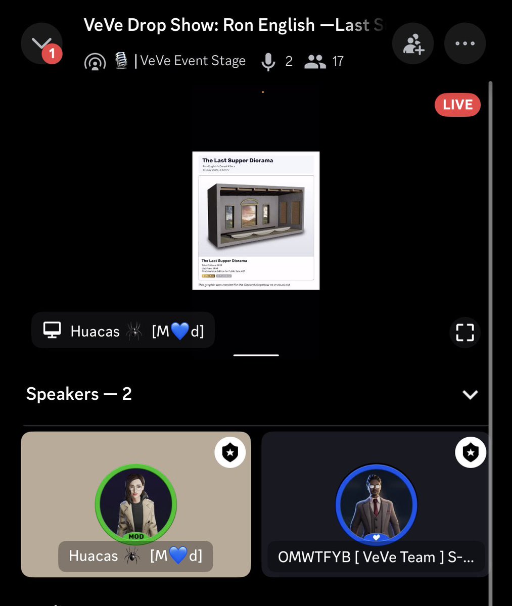 Slammy 💙 (@msslammy) on Twitter photo Drop Show live in the <a href="/veve_official/">VeVe | Digital Collectibles</a> Discord for <a href="/ronenglishart/">Ron English</a>’s Last Supper Diorama Drop Show live in the <a href="/veve_official/">VeVe | Digital Collectibles</a> Discord for <a href="/ronenglishart/">Ron English</a>’s Last Supper Diorama