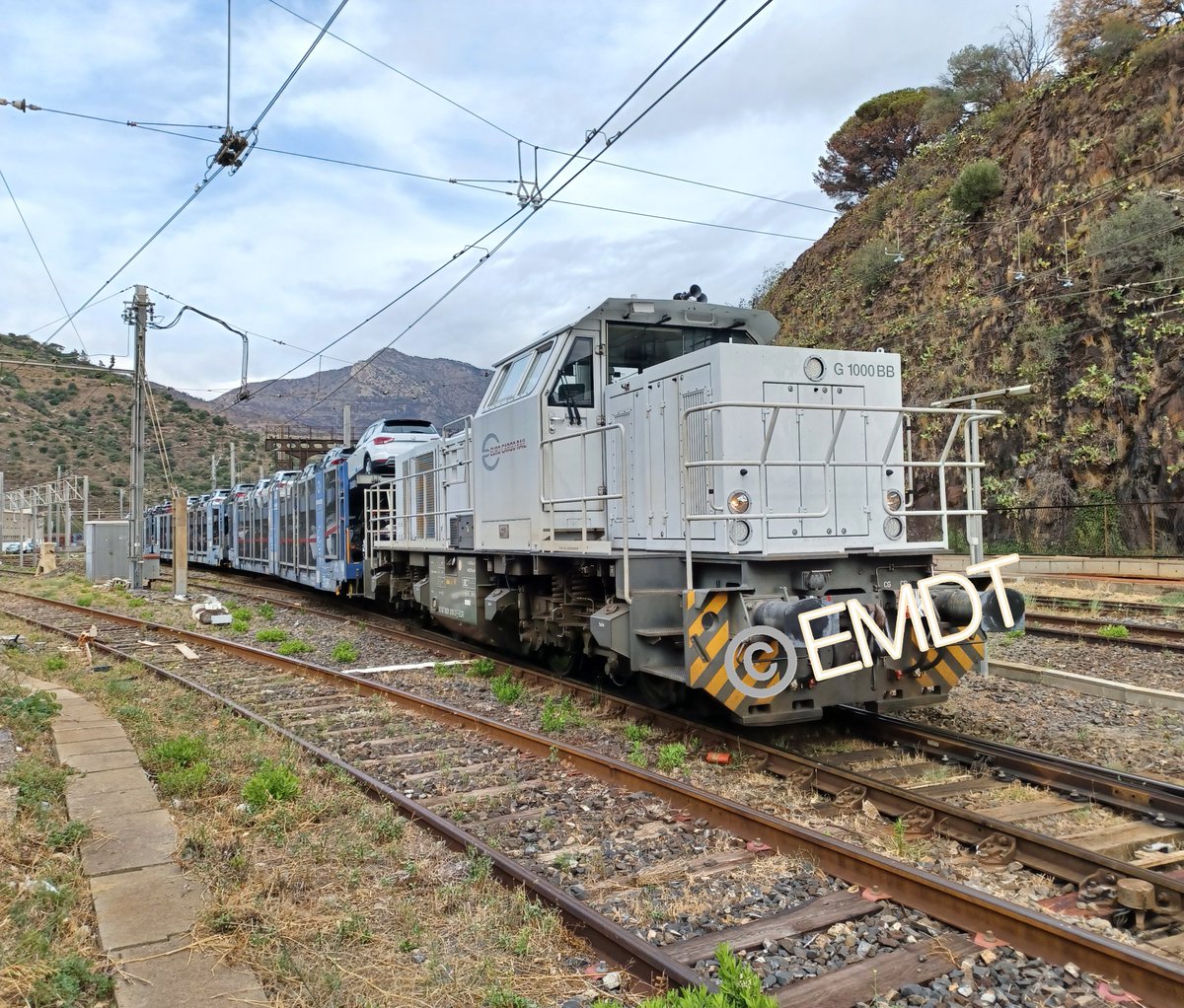 Tren_1999's tweet photo. Une locomotive Euro Cargo Rail G 1000 BB manœuvre un train de voitures dans la gare de triage de fret de Cerbère, en France. 🇫🇷🇫🇷 https://t.co/JPM8hAVKN8