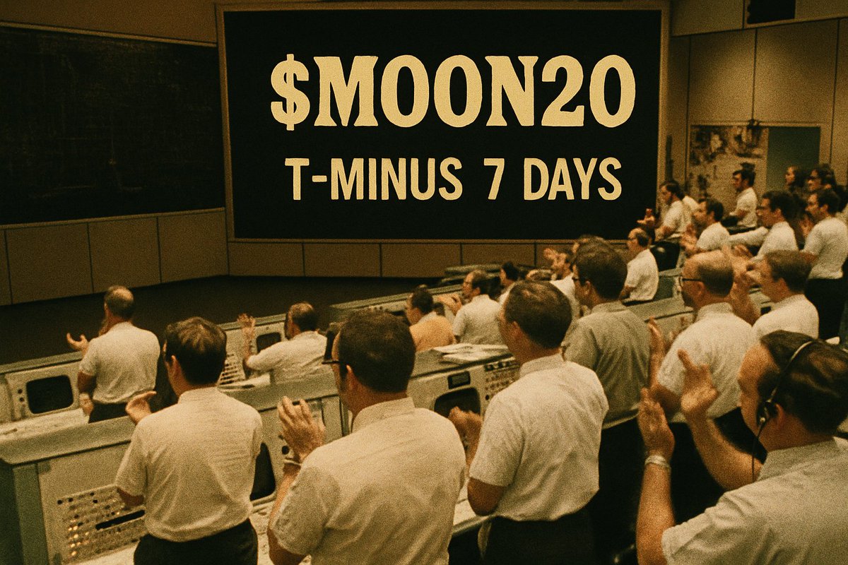Moontwozero's tweet photo. ๐ฐ๏ธ Ground Control to Degens
๐ Countdown initiated. The Moon isnโt ready for whatโs coming.
๐ $MOON20 has entered final launch sequence.
๐ T-minus 7 days to touchdown: July 20, 2025
๐จโ๐ RT if you're ready to plant your flag on-chain.
#MOON20 #Apollo11 #ToTheMoon #CryptoCountdown https://t.co/QoFSeq491C