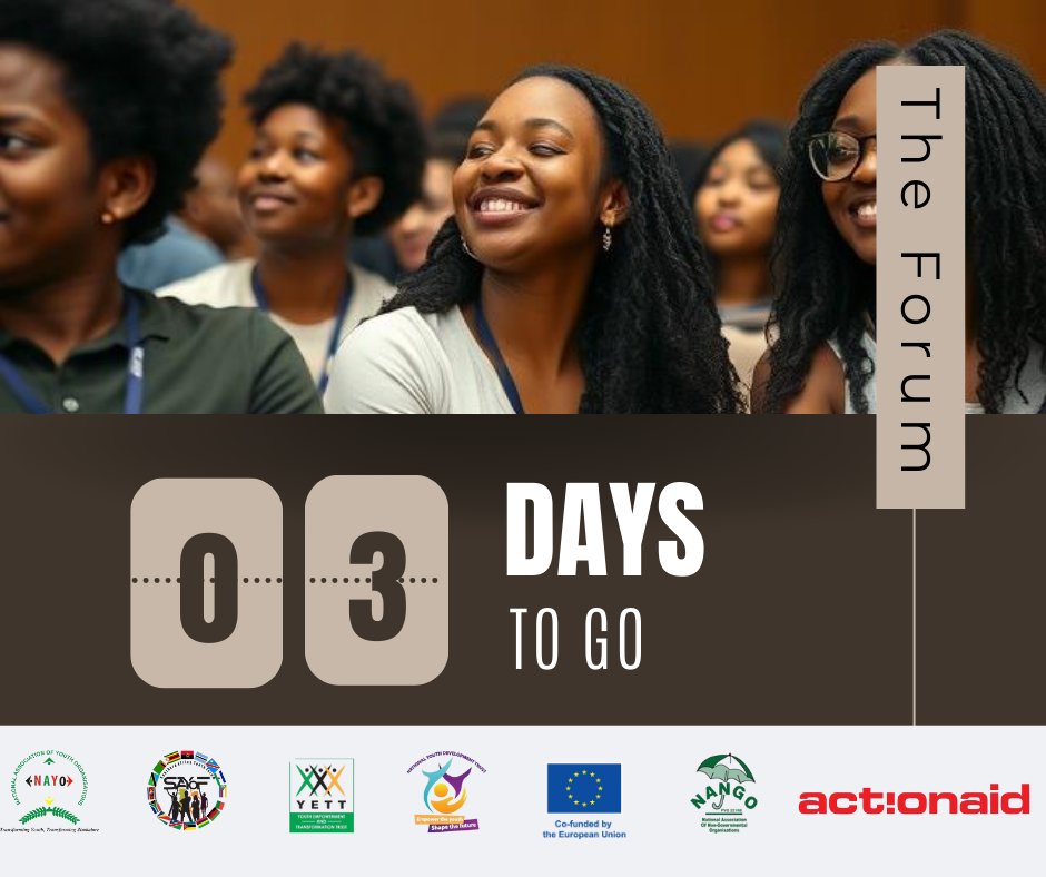 📢📢 Only 0️⃣3️⃣ Days Left⌛

🗓️ Date: 16 – 17 July 2025
  
📍 Location: Harare, Zimbabwe 

📌Theme: Addressing Shifts in Development Cooperation, Mental Health Challenges, and Sustainable Action for Youth in Zimbabwe

#LeaveNoYouthBehind