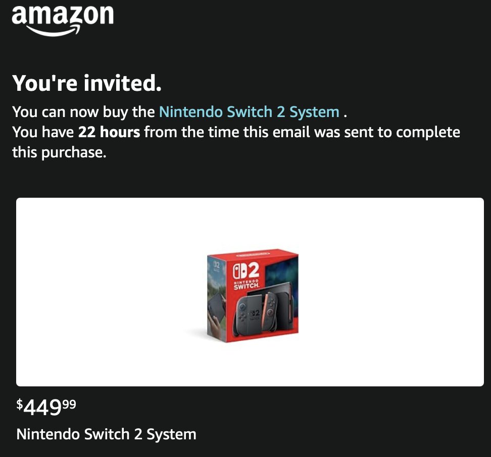 snkr_twitr's tweet photo. AD: Invites still going out for those who sign up for the Nintendo Switch 2 via Amazon   

Console https://t.co/kMfq2OmE7l
Bundle https://t.co/A1sD9zOquI https://t.co/6GKkQePyHU