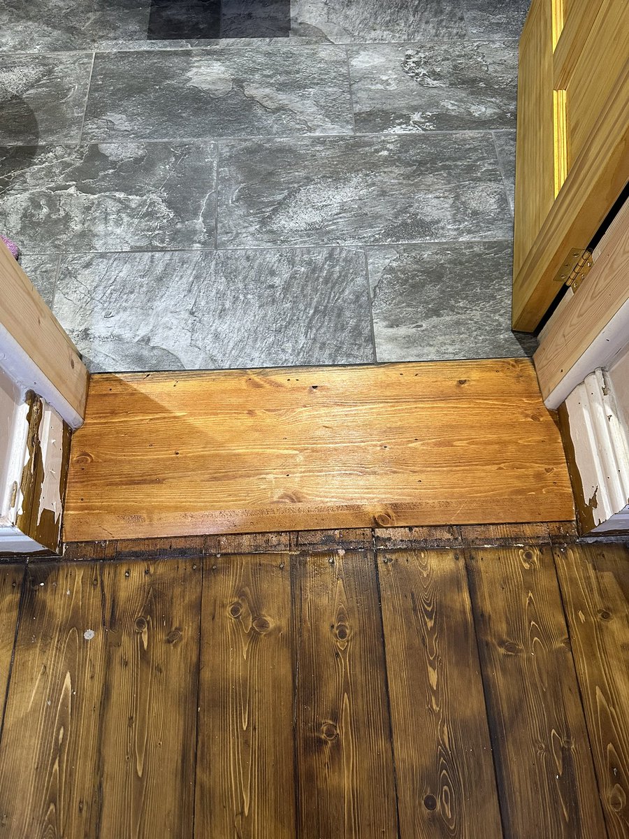 Another afternoon of Danish oiling - door is looking OK, although the critics in the house say it is too yellow! Got some darker stain for the floor - still looks very wood but after another 3 or 4 coats should be fine.