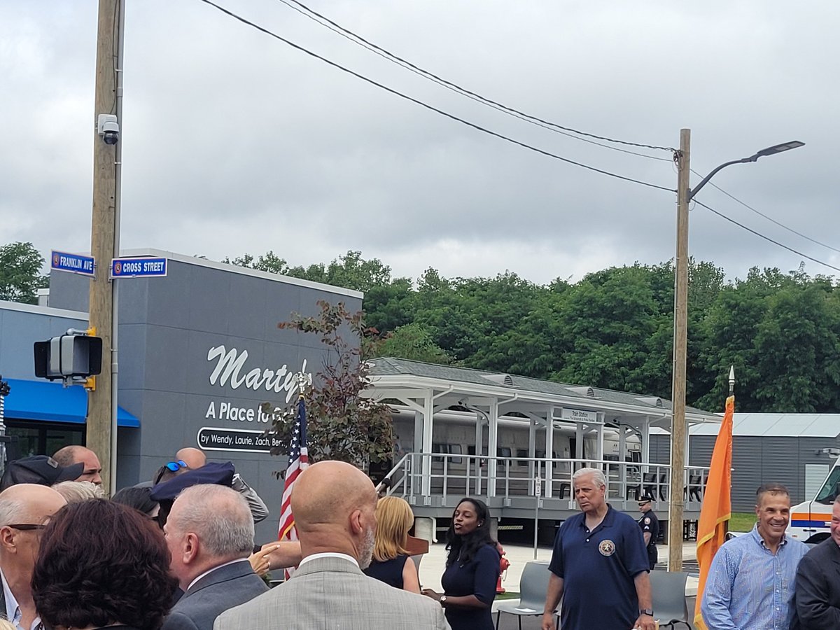 _rebeccaclewis's tweet image. Nassau County officials and U.S. AG Pam Bondi will soon cut the ribbon for the nation's first police "training village" (basically cop city lite). Live from the corner of Franklin Ave. and Cross Street, and the fake train station, in the safest county in the U.S.