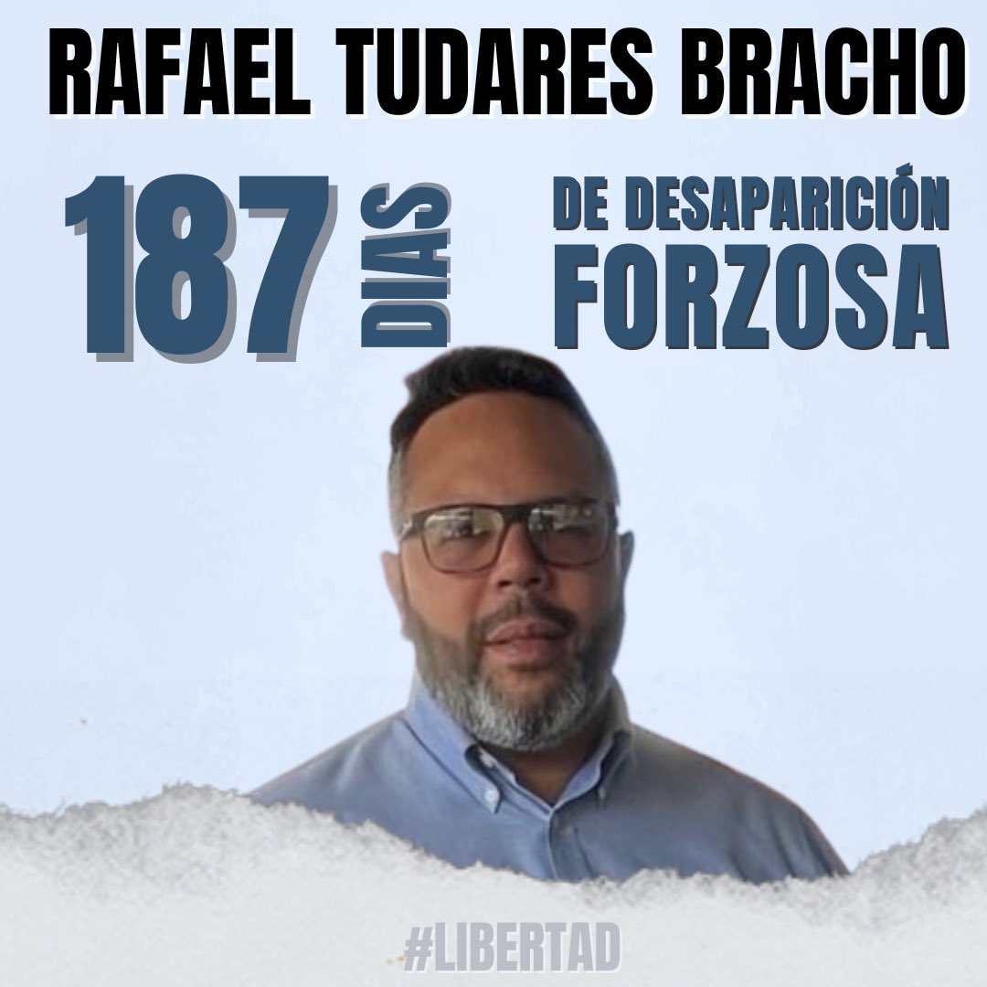 MarianaGTudares's tweet image. 187 desde la detención arbitraria y desaparición forzada de mi esposo Rafael Tudares Bracho.
Nuestra lucha no es un reclamo político. Es una causa humanitaria. Pedimos lo más elemental: respeto de los derechos humanos de Rafael y garantía de su vida,integridad,salud y libertad.