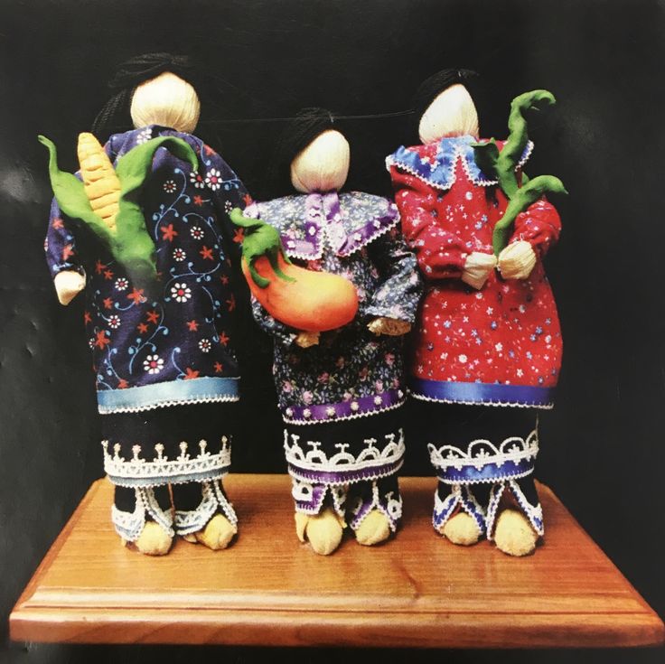NiftyBuckles's tweet photo. #Folkloresunday 🌽🫘🎃 
#HighSummer 🌞 #Threesisters 
 In Seneca lore, (an Iroquoian tribe inhabiting western New York State), the Three Sisters—Corn, Beans, Squash—are “Deohako,” gifts from Sky Woman.  #SenecaFolklore

🌽Corn lifts beans, Squash shields roots, sustaining the Haudenosaunee. Numerous Seneca tales celebrate the Three Sisters—corn, beans, squash as living spirits 🫘🎃

 Ancient storytellers share how these sacred crops, growing entwined in Summer fields, murmur to one another, their voices carrying wisdom of sustenance and unity.
🌽 #Corn #Beans 🫘#Squash 🎃 

📷 3 Sisters Dolls by Antoinette Scott