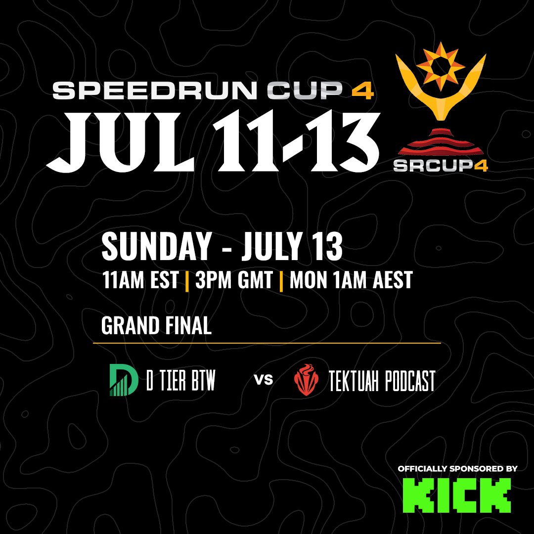SPEED RUN CUP GRAND FINAL LIVE RIGHT NOW 

YOU DO NOT WANT TO MISS THIS 

KICK/EVSCAPE