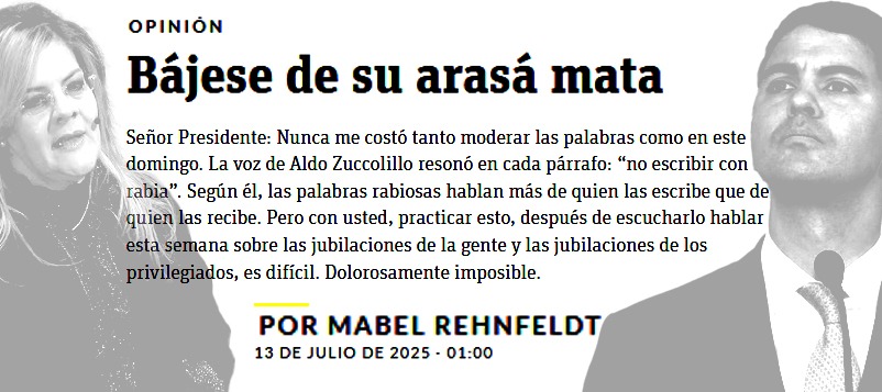 🔴PIDEN A PEÑA BAJARSE DE SU ARASÁ MATA

◾Un duro comentario estilo carta escribió hoy la periodista de <a href="/ABCCardinal/">ABC Cardinal 730 AM</a>, <a href="/MRehnfeldt/">MRehnfeldt</a>, contra el presidente <a href="/SantiPenap/">Santiago Peña</a> sobre el tema de las jubilaciones. Aquí reproducimos íntegramente la opinión:👇

•"Señor Presidente: Nunca me