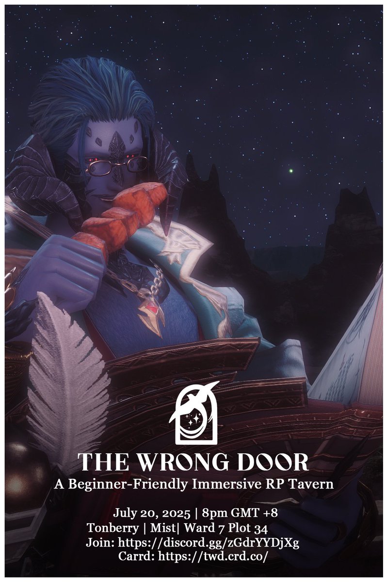 What better way to spend the night after an adventure than recalling the excitement you've been through lately and grabbing yourself a snack? 

Come grab yourself an adventuring delicacy in the #WrongDoorXIV !

More info at ~ discord.gg/K8jpsRXw