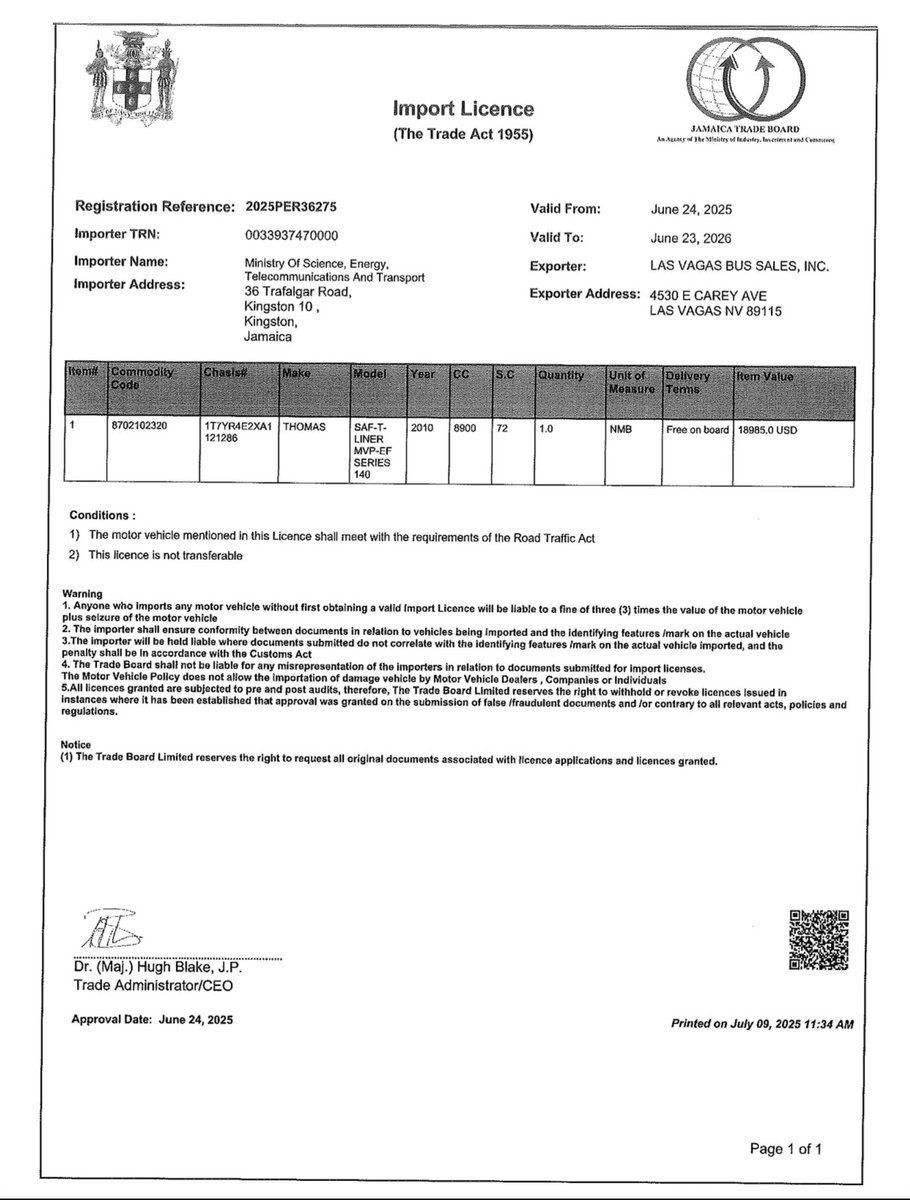 First of all,

The Importer of all 110 Rural School Buses is the Ministry of Science, Energy, Telecommunications &amp; Transport.

The Import License is evidence of that. To suggest that El Hydro imported 110 buses is not only contrived, factually inaccurate but also very reckless.