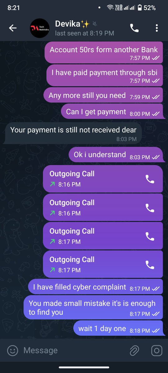 re16719's tweet photo. @cyberabadpolice @CPHydCity @CPMumbaiPolice I got scammed by a fake online task job. They took my money step-by-step & then disappeared.
Please take action 🙏
Platform: Telegram
Lost: ₹1000
Scammer: @FakeTask123
@Cyberdost @hydcitypolice @CyberCrimesHyd
#OnlineScam #TaskFraud https://t.co/0aC4gQIpcb