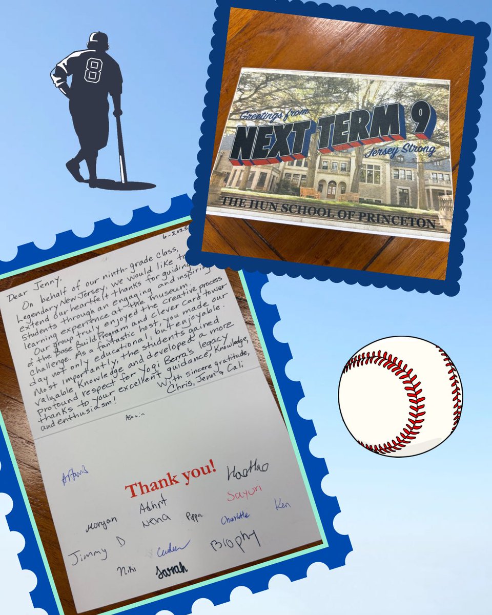 YogiBerraMuseum's tweet image. The @hunschool in Princeton, NJ sent the Museum a very sweet thank you note after their visit to participate in our BaseBuild program! Their 9th graders enjoyed participating in the card tower challenge and learning more about Yogi, too! #ItAintOver