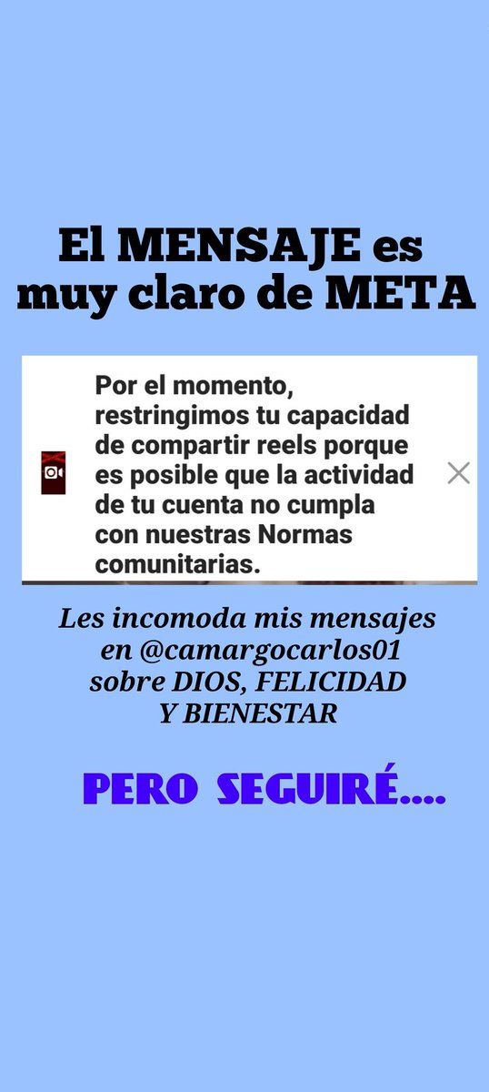 3 años luchando. Esta mañana postié un mensaje sobre DIOS y el agradecimiento y nuevamente me volvieron a censurar. Claro! Nos quieren  tener en una vida a base de mesmes, bailes, estupideces y porn.
