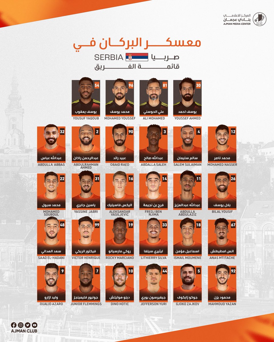 📍 المرحلة الثانية من الإعداد
✈️ بعثة البرتقالي تغادر إلى معسكر صربيا صباح الغد استعدادًا للموسم الجديد!

📋 28 لاعبًا في قائمة الفريق المغادرة، والرحلة تنطلق يوم غد الساعة 9 صباحًا.

💪 التركيز، الجدية، والطموح عنوان المرحلة القادمة🟠