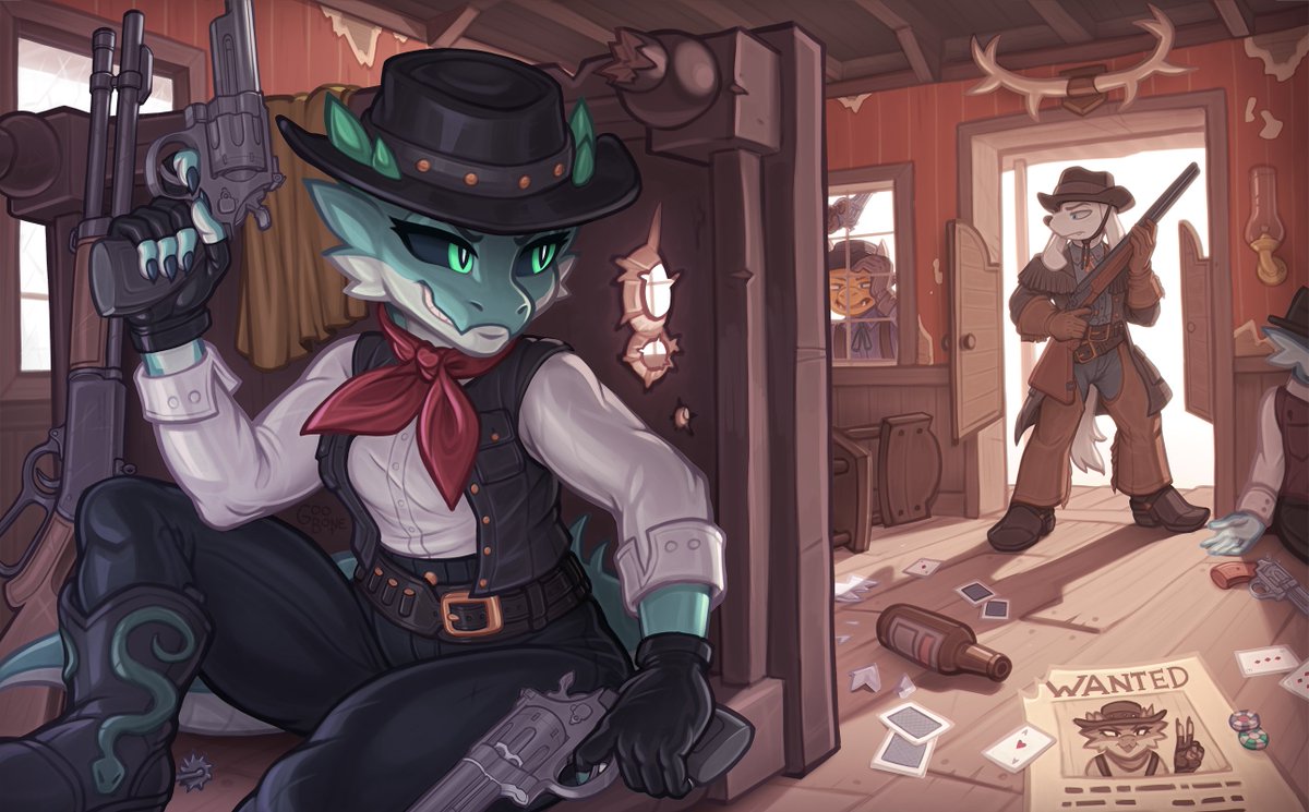A kobold outlaw prepares an ambush at the saloon