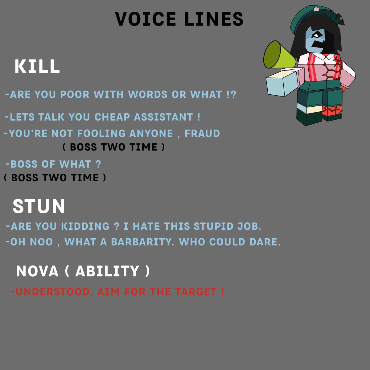 I Added a stun face , changed the void star and i added voicelines ( and also a idea of how the animations would look like )
But yeah i think this is the final design.

#Forsaken  #forsakenroblox  #forsaken