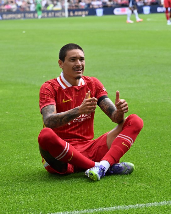 Photography of Darwin Nunez doing Diogo Jota's celebration after scoring against Preston.