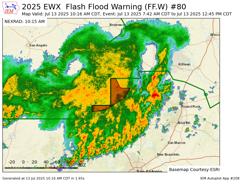 EWX extends time of Flash Flood Warning [flash flood: radar indicated, flash flood damage threat: considerable] for Gillespie, Llano [TX] till Jul 13, 12:45 PM CDT mesonet.agron.iastate.edu/vtec/f/2025-O-…