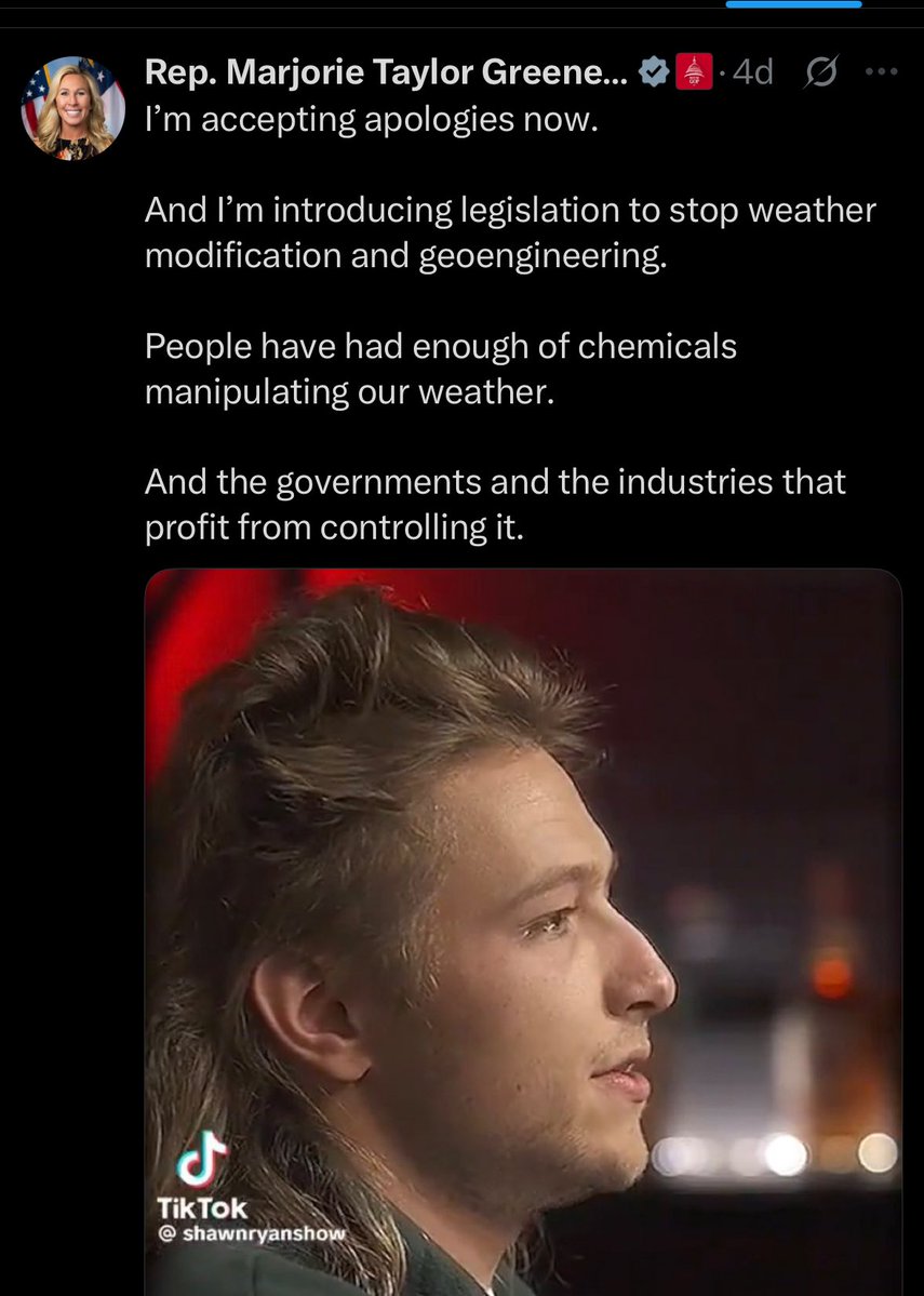 Augustus Doricko (@adoricko) on Twitter photo .<a href="/RepMTG/">Rep. Marjorie Taylor Greene🇺🇸</a> , cloud seeding has existed for decades, you were right
It absolutely needs oversight and transparency, but American farms, cities, and ecosystems need this water supply tool to fight drought
I’d love to meet in DC and will be available all week at your convenience .<a href="/RepMTG/">Rep. Marjorie Taylor Greene🇺🇸</a> , cloud seeding has existed for decades, you were right
It absolutely needs oversight and transparency, but American farms, cities, and ecosystems need this water supply tool to fight drought
I’d love to meet in DC and will be available all week at your convenience