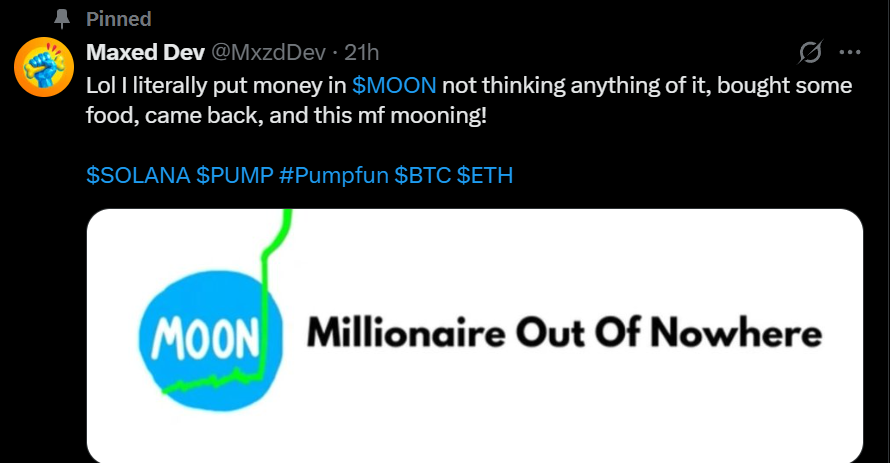 MxzdDev's tweet photo. I called out $MOON at 200K MC

I also called out $SUN at 100K MC 

Now $MOON is at 2 MILLION MC and $SUN is at 400K MC 

JOIN MY TG FOR MORE CALLS 🔔
https://t.co/T3LHJazykM

$BONK $PUMP $BTC $ETH #Memecoin #PEGECOIN
#SIGMABOY $INVEST #BLUECHIP $LZR $USDUC #MEMECOIN $MORI $PENGU https://t.co/8yFuCrF111