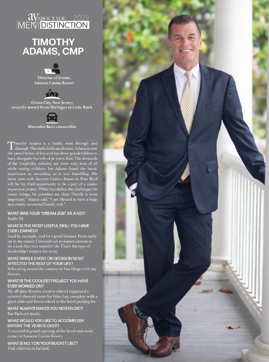 SaracenCasinoAR's tweet image. We’re proud to celebrate Tim Adams, our new Director of Events, for being named one of AY Magazine's Men of Distinction for 2025! His leadership, passion, and dedication to excellence make him an incredible asset to the Saracen team. Congratulations, Tim! 👏🎉