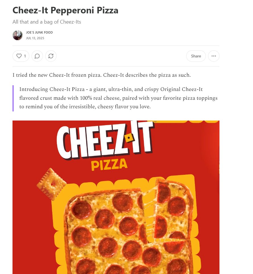 JoePostingg's tweet image. Reviewed the Cheez-It Pizza (link below)