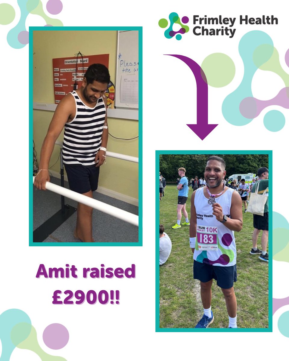 The amazing Amit ran #RunFrimley2025, raising an £2900!!
At 35, he suffered a stroke, leaving him unable to talk, walk, or write.
He ran to show his immense gratitude for his nurses &amp; PTs.
THANK YOU AMIT!
To register for one of our events visit:
bit.ly/3wV5WDG