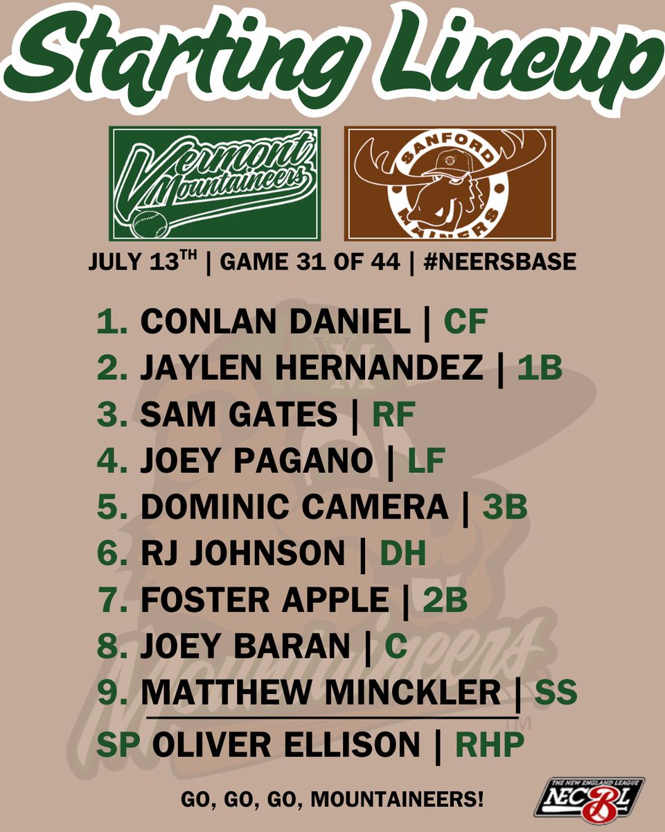 Our starting 9 vs Sanford 📋

#neersbase⚾️ | <a href="/TheNECBL/">The New England League</a>