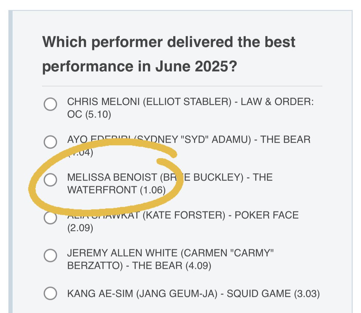 benoistpost's tweet image. melissa has been nominated for SpoilerTV’s Performer of the Month! let’s vote for our girl! 

vote here: spoilertv.com/2025/07/perfor…