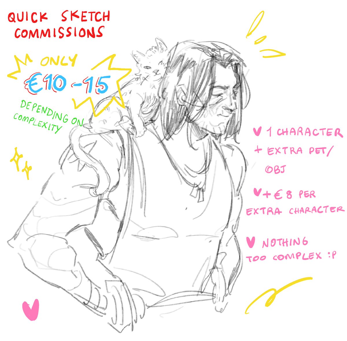 Also opening quick sketch commissions for simple stuff (actual sketch commissions are way more cleaned up)

DM me if you’re interested <3