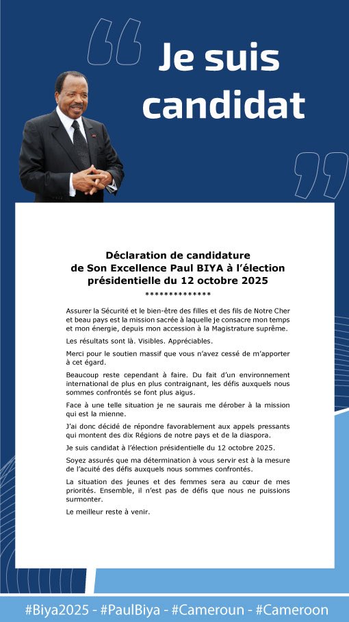 Que celui qui a pondu ce merde, enlève ça très rapidement, bande de sorciers que vous soyez candidat, candidat mon œil 👁️😡 …… aucun camerounais, n’acceptera sa candidature ou vous cherchez quoi au juste, n’importe quoi