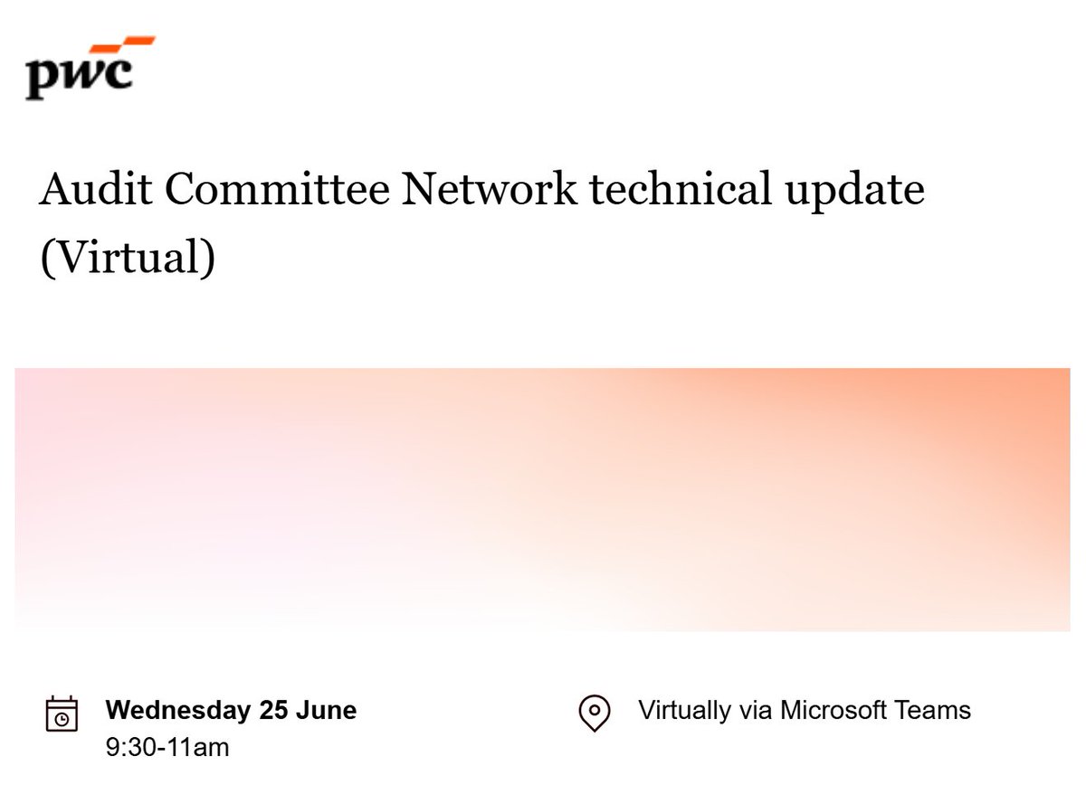 Attended <a href="/PwC_UK/">PwC UK</a> Non-Executive Director (NED) Programme: Audit Committee Network - Technical Update (Virtual), 25.06.2025. As a NED myself, it was a  invaluable session navigating the complexities of #governance, #strategy, #risk and #financial oversight.